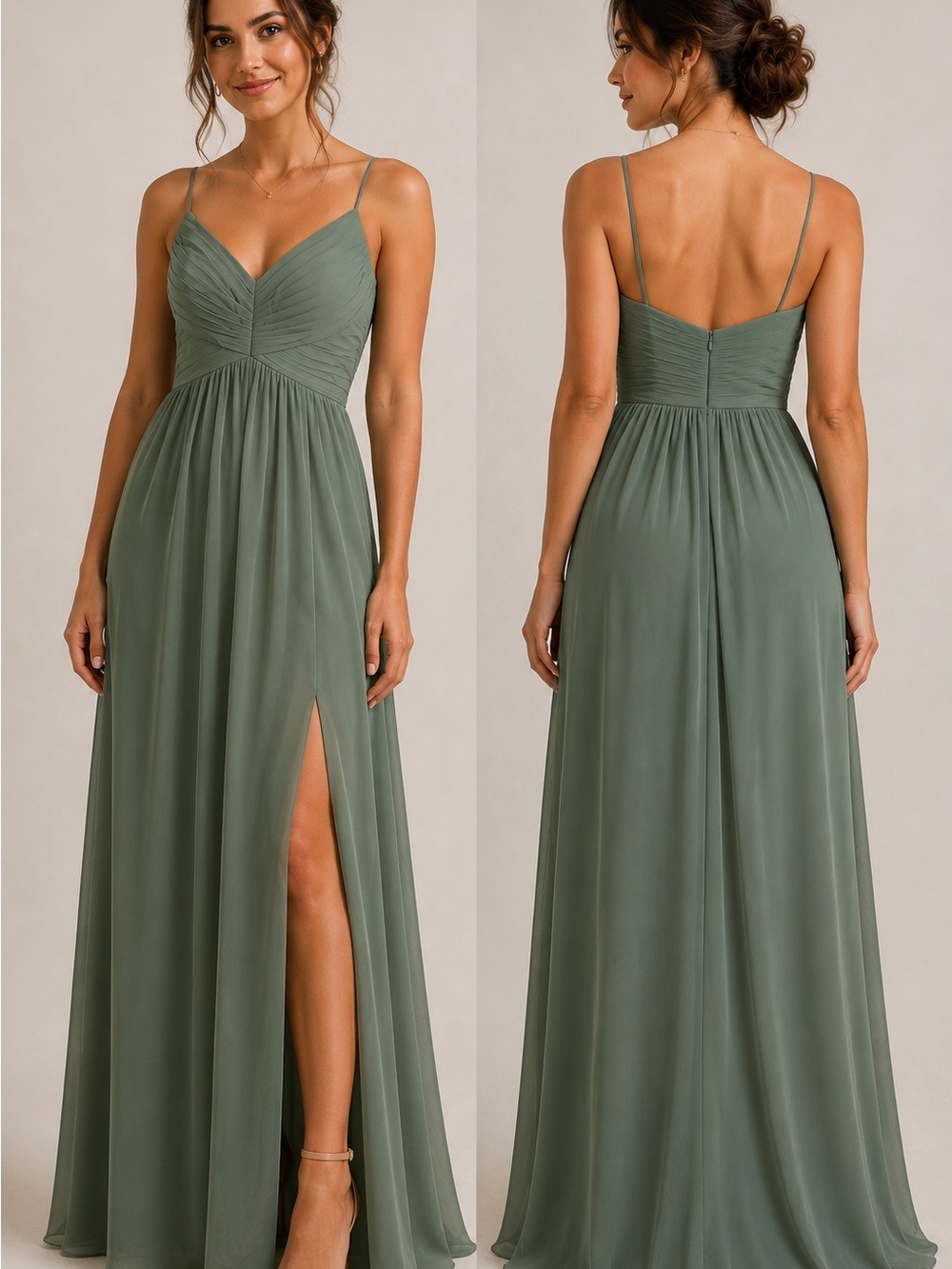 NWT Azazie Alia Bridesmaid Dress Eucalyptus Green A8 US 8 Maxi Gown